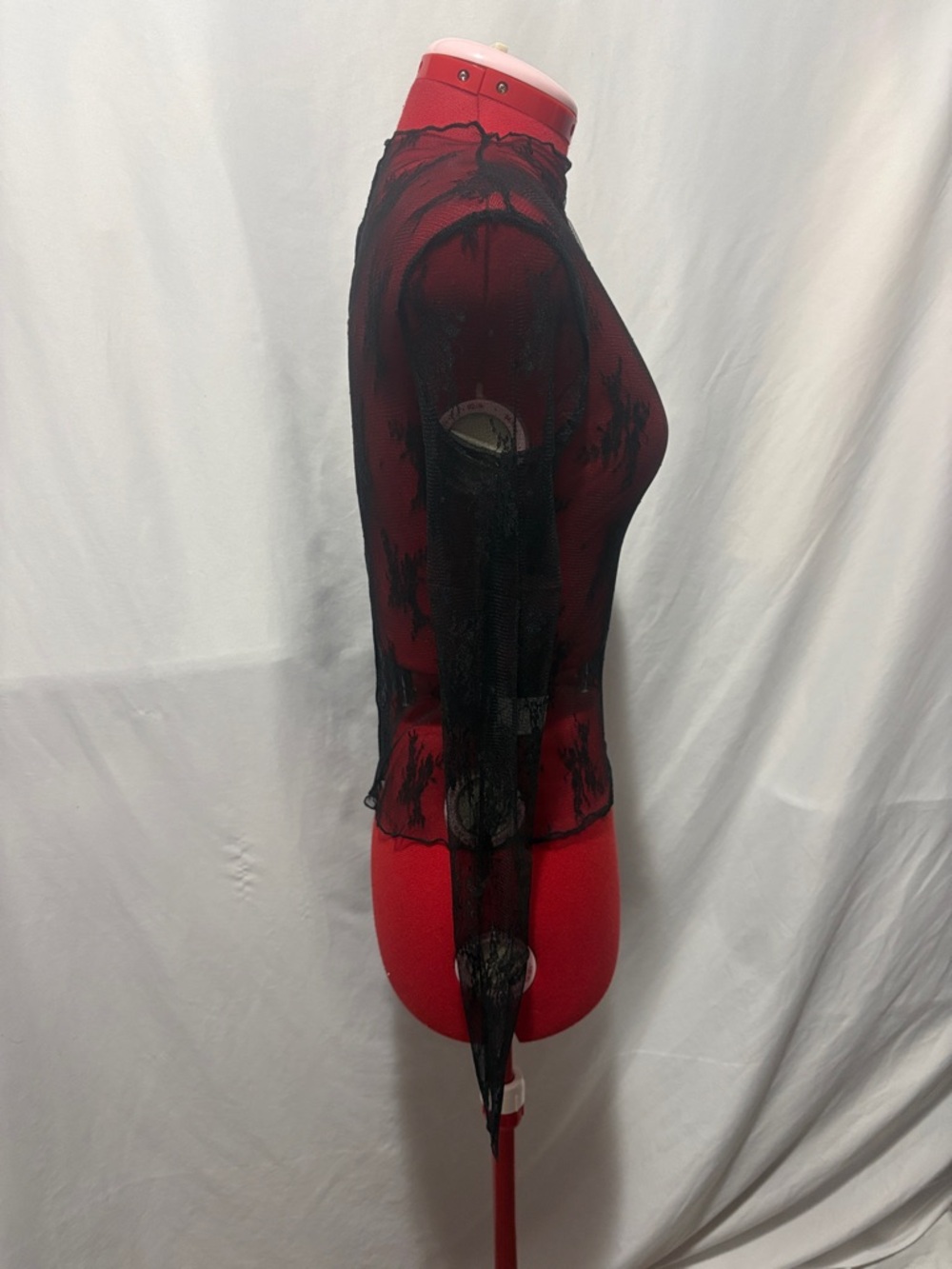 Sheer Black Lace Overlay Top - Red Base - Picture 2 of 5